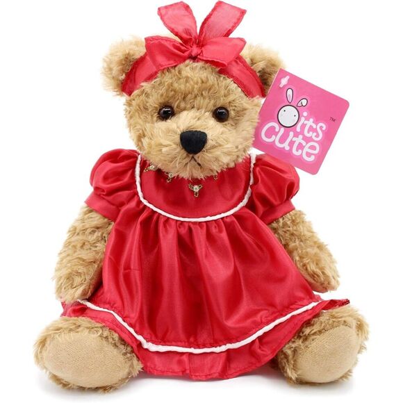 10" Oitscute Red Small Teddy Bear with Cloth Stuffed Animal Soft Plush Toy - Picture 6 of 6